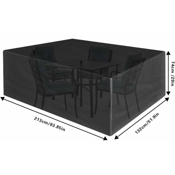Stuebetræk 213 x 132 x 74 rektangulært bord Oxford til havemøbler UV-beskyttelse (sort)