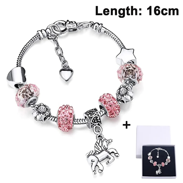 Enhörningsberlockarmband glänsande kristallrhinestone armband med enhörningsgåvosetkort för flickor damer