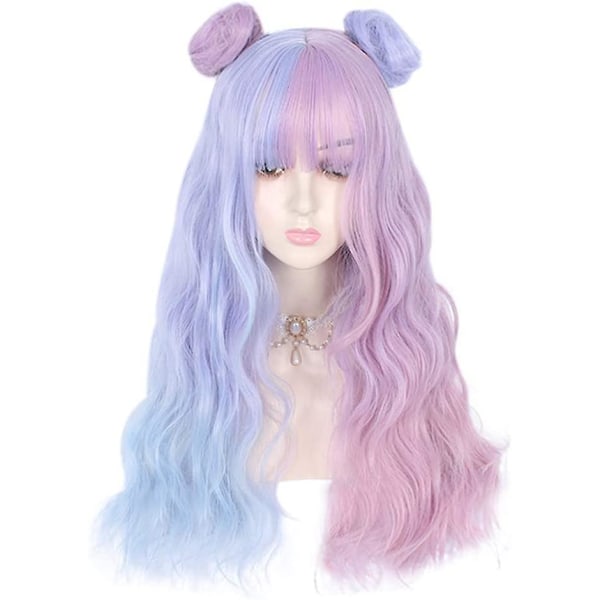 Lång vågig peruk med lugg Lång peruk Peruk Harajuku stil Cosplay peruk Syntetiskt hår