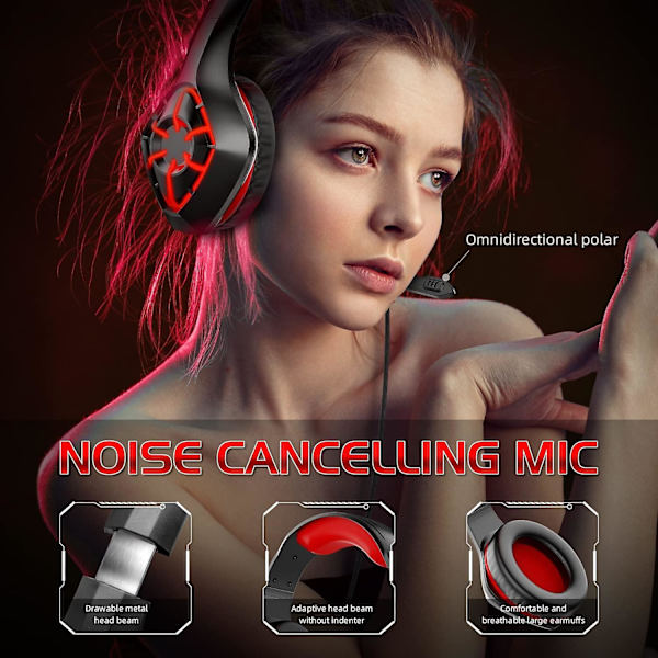 Professionelt over-ear støjreducerende gaming headset med mikrofon LED-belysning og stereokanaler til PS4 PS5 PC Xbox One Switch