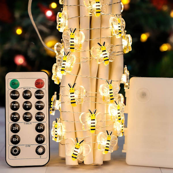 Koristeelliset mehiläisvalot USB- ja paristokäyttöiset jouluvalot 10ft 30 LED-yövalot kaukosäätimellä ja ajastimella