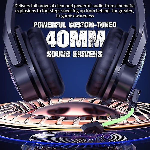 Gaming Headset med mikrofon brusreducerande RGB trådbunden hörlurar för dator PS4 Xbox One (SVART)