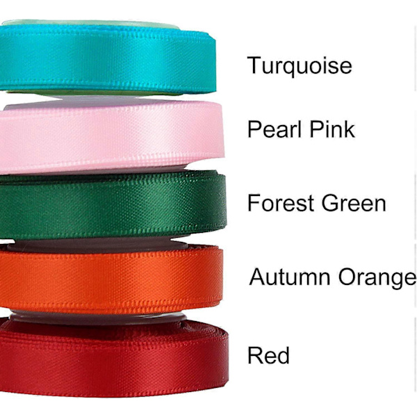 Dubbelsidigt Satängband i Polyester, Enfärgat, 10 Färger, 3/8\" x 5 Yard Varje, Totalt 50 Yard Per Förpackning, Perfekt för Presentinslagning, Hårsnoddar,
