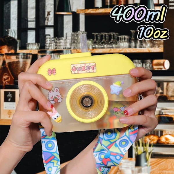 Kawaii Vattenflaska med Sugrör och Dekaler för Flickor, Söt Plastflaska för Barn med Fem Söta Dekaler och 3D-Dekaler, Dekorerade Dricksglas