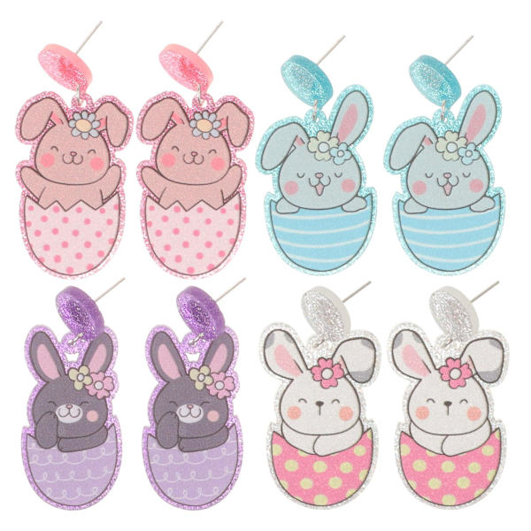 4 par kvinnliga örhängen örhängen smycken kanin stud dangle örhängen semester smycken（4.50X2.50X2.00CM，som visas）