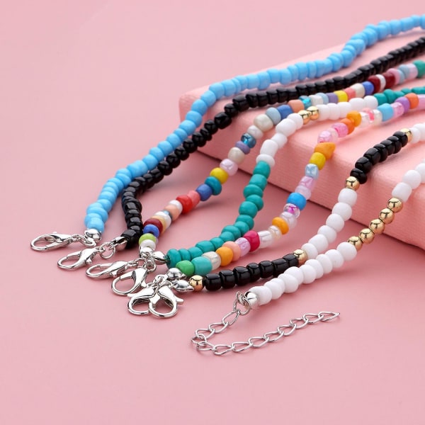8 delar handgjorda pärlband, färgglada bohemiska glaspärlor fotlänkar justerbar kedja elastisk snodd present