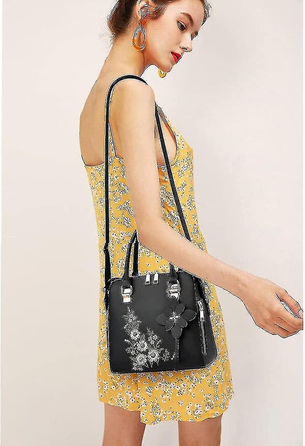 Håndtasker Damer Mode Enkle Broderede Crossbody Tasker Håndtasker Med Blomsterprint（gul）