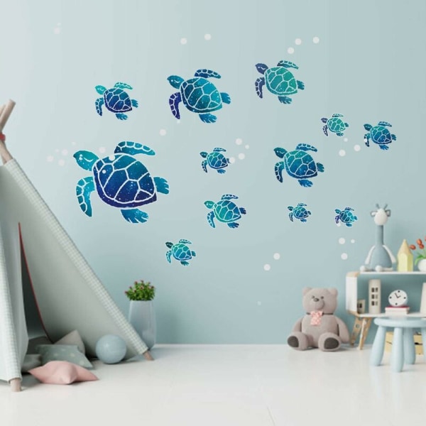 12 stycken blå havssköldpadda väggdekaler dekoration väggdekaler DIY väggdekaler för barnrum