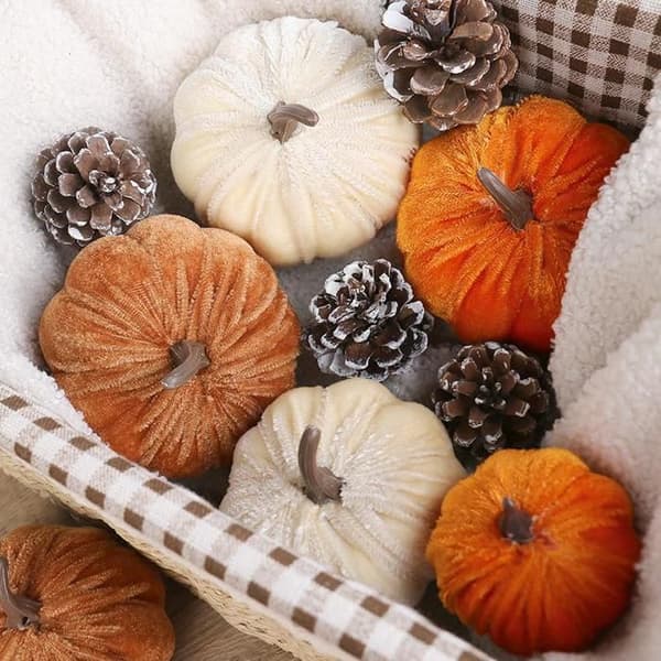 Halloween Dekoration Flonel - Kunstigt Græskar 6 cm Beige - MLBQ