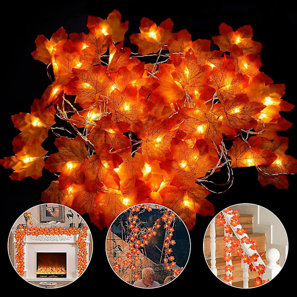 Höstljus Höstdekor Höstdekorationer för hemmet Totalt 19,6 fot 60 LED [2-pack]