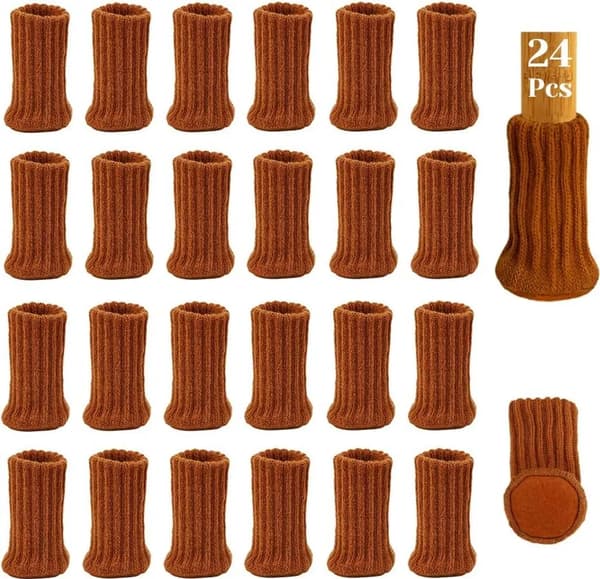 24 stolsbensskydd, ljusbruna möbelstrumpor, elastiska stickade möbelskydd, dubbla lager, halkfria golvskydd stolskydd