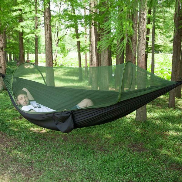 Campinghængekøje med myggenet, udendørs rejsegynge Sovehængekøje til vandrere - Sort