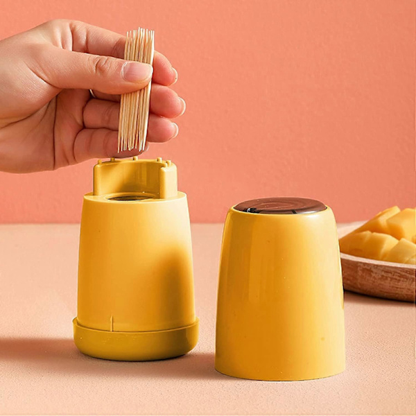 Pop-up Tandpetarehållare, Plasttandpetarehållare, Tandpetare Dispenser, Tandpetare Förvaringslåda, Nordisk INS Stil Unik Heminredning, Gul