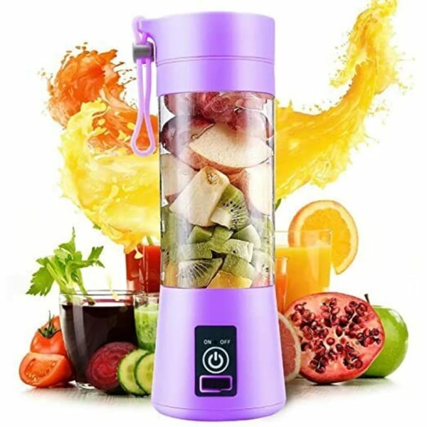 380 ml Elektrisk Juicer Blender Smoothiemaskin med 4 blad, USB uppladdningsbar Juicer för Smoothies, Bärbar Juicer (lila)