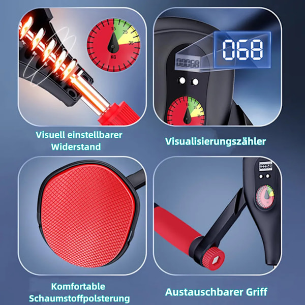 Bentränare, räknefunktion, justerbart motstånd lårtränare, bäckenbottentränare med fasta benremmar och utbytbart handtag
