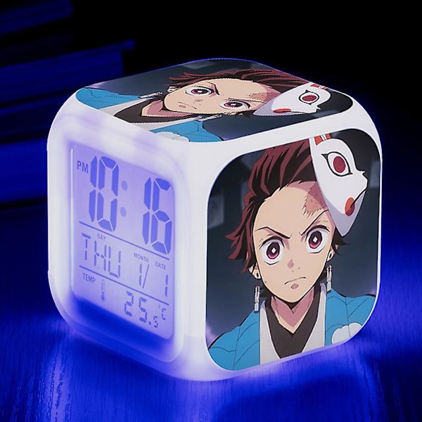 Wekity Anime Ghost Slayer Färgglad Väckarklocka Led Kvadratisk Klocka Digital Väckarklocka Med Tid, Temperatur, Alarm, Datum