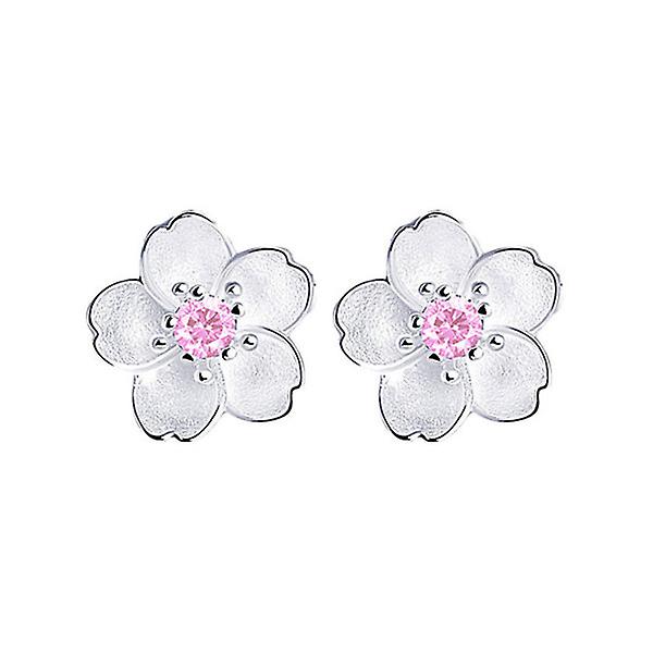 Silver Sakura öronnappar Bedårande orientaliska körsbärsdubbar Pretty Silver öronnappar (rosa diamant) (1*1cm, rosa)