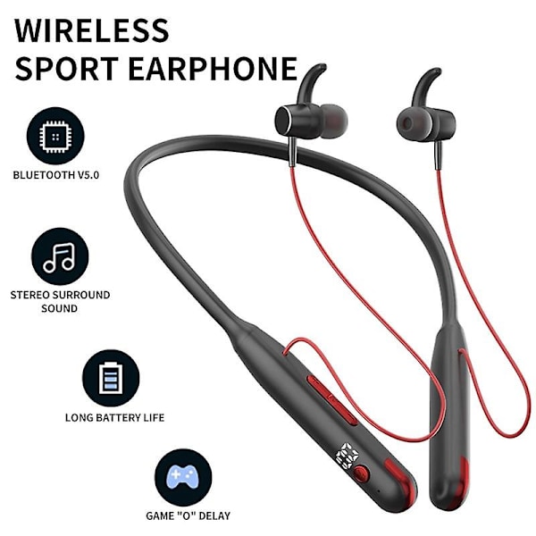 Bluetooth Headset Nakkebånd Trådløse Hovedtelefoner Bluetooth 5.0 Øretelefoner Sport Headset Bass Stereo Ørepropper Med Led Batteri Display Løbe Hovedtelefoner