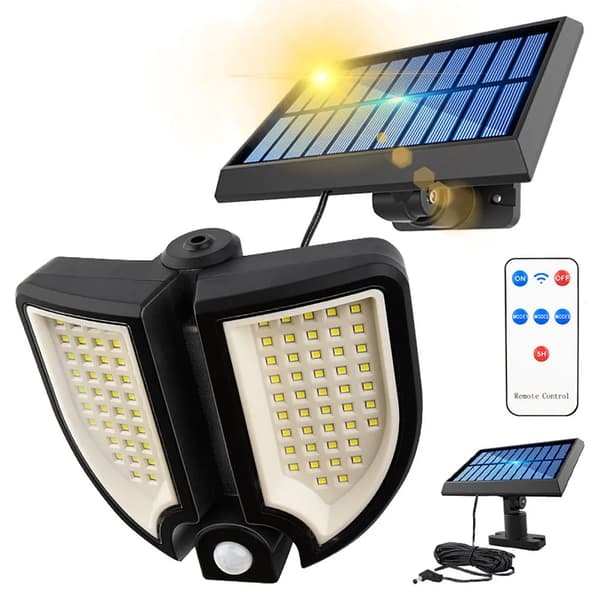 Solcellelamper for utendørs, 3 moduser 90 LED solcellelys utendørs med bevegelsessensor, IP65 vanntett solcellelys for hage