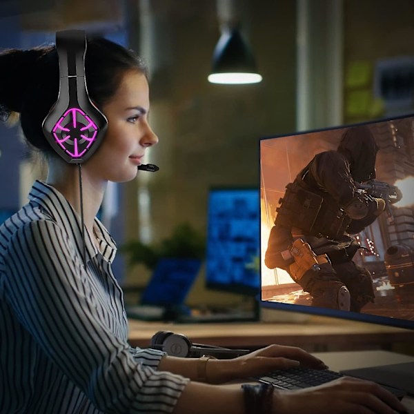 Ammattimainen korvan yli melunvaimennuspelikuuloke mikrofonilla, LED-valaistuksella ja stereokanavilla PS4 PS5 PC Xbox One Switchille