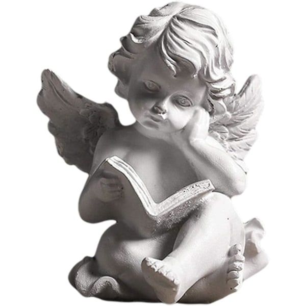 Englestatue, Cherub-vinger i harpiks, miniatyrfigur som leser en bok, hageminnesmerke