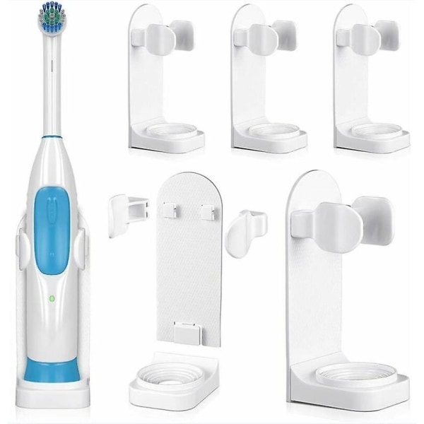 6-delat set blå uppgraderad kraftfull dekal för elektrisk tandborsthållare, justerbar plasttandborsthållare, förvaringsbit