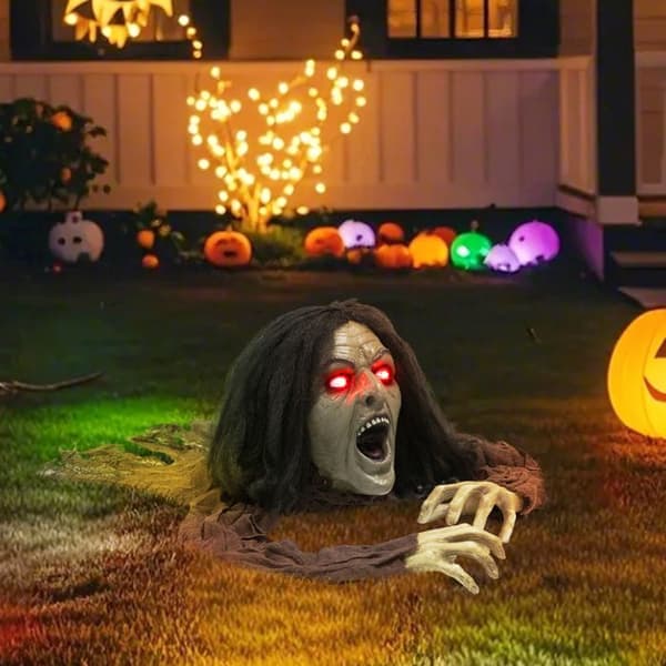 Krypende zombie Halloween-dekorasjon med lyder, lys og batteridrift