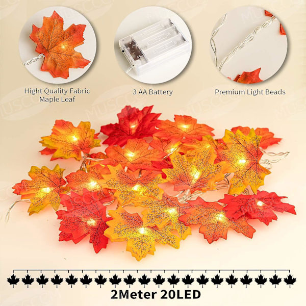 Strenglys Maple Leaf Lights Twinkle Hængende Belysning Dekoration Indendørs Udendørs Have Halloween Thanksgiving Julefest Dekoration Gradient (