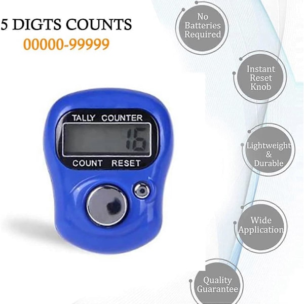 Elektronisk Fingerräknare, 5-siffrig LCD Elektronisk Digital Display Finger Hand Tally Counter Räkning för Golf, Varoräkning, Varv & Stickning