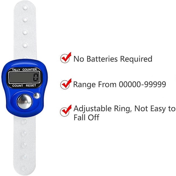 Elektronisk Fingerräknare, 5-siffrig LCD Elektronisk Digital Display Finger Hand Tally Counter Räkning för Golf, Varoräkning, Varv & Stickning