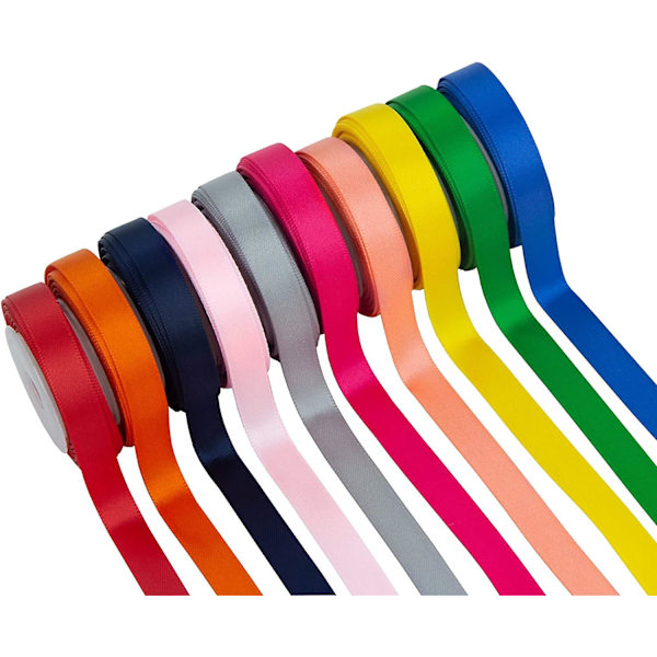Dubbelsidigt Satängband i Polyester, Enfärgat, 10 Färger, 3/8\" x 5 Yard Varje, Totalt 50 Yard Per Förpackning, Perfekt för Presentinslagning, Hårsnoddar,