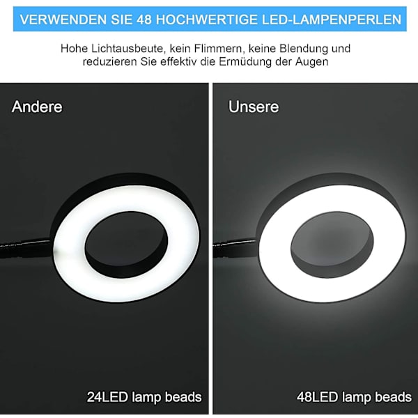 Led-kiinnitysklipsilamppu, joustava kiinnitysklipsilamppu, pöytävalaisin 3 tilaa ja 10 himmennystasoa