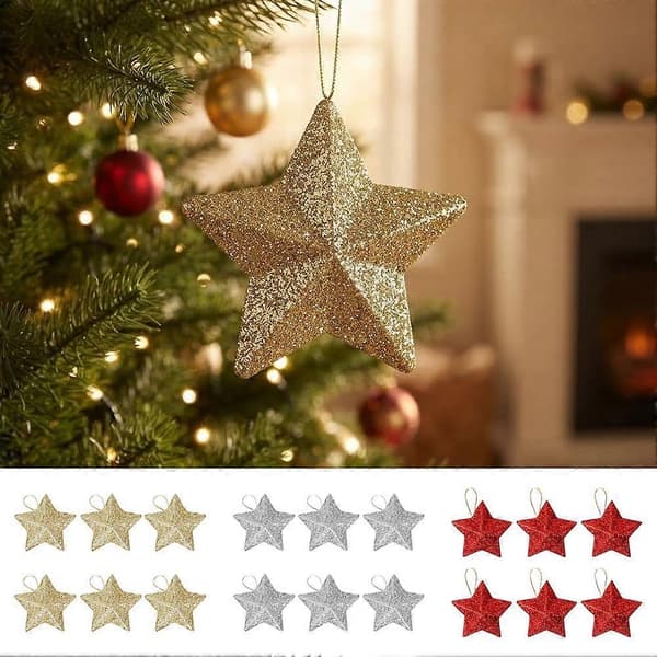 Julstjärneprydnader - Glittrig hängande dekor för granar och julpyssel Silvery