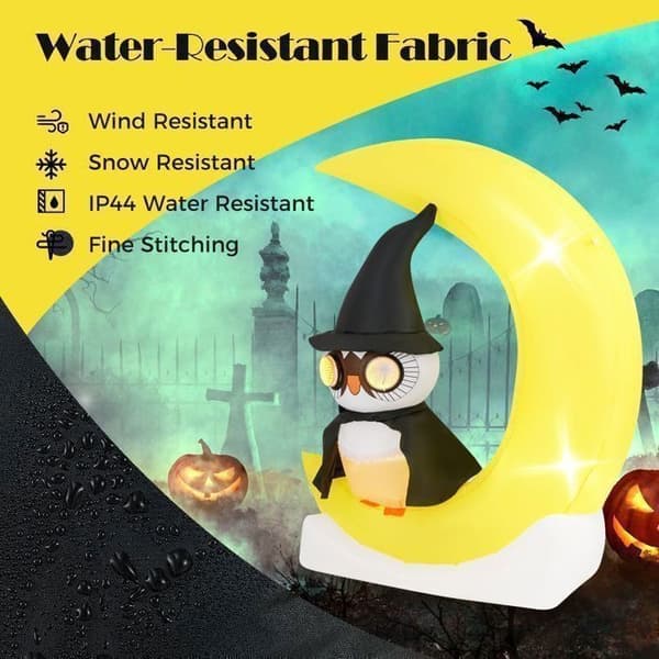 Oppblåsbar Halloween-dekorasjon - Lysende Ugle - Halvmåne - Heksehatt