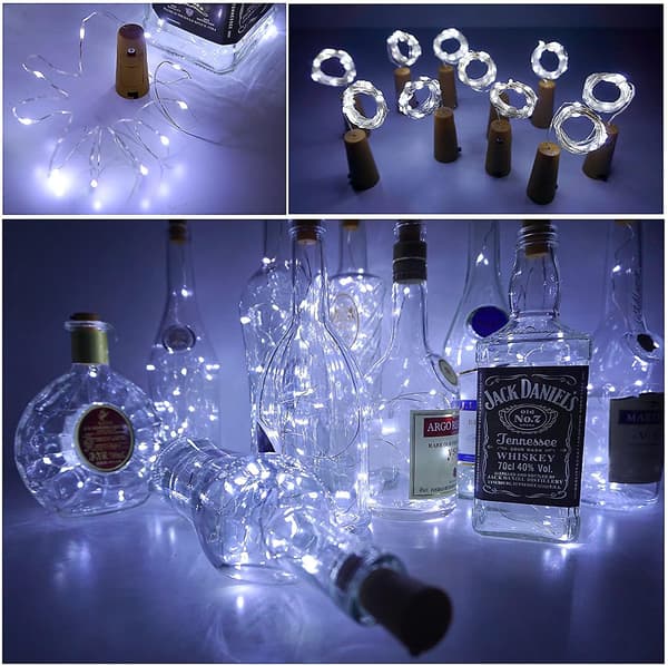 Vinflaskelampor med kork, 10-pack batteridrivna LED-korkformade silvertrådar