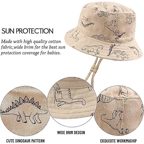 Dww-Khaki Dinosaurus-50cm leveälierinen aurinkolippalakki vauva lapsi kesähattu pojalle tytölle Anti-UV säädettävä lippis
