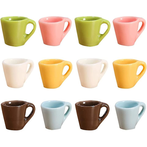 12 st Miniatyr Kaffekoppar i Blandade Färger Mini Kaffekopp Tekopp Resin Mini Kaffekopp Dukkehus Miniatyr Kökstillbehör