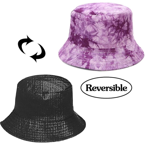 Tie Dye Pakbar Spand Spand, Strand Fiskerhatte Til Kvinder, Vendelig Dobbeltsidet Slid Multi-farve Valgfri（LILLA）