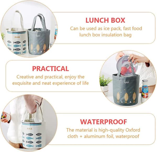 2 st lunchväska Oxford bärbara Bento-väskor runda isolerade lunchkylväskor aluminiumfolie