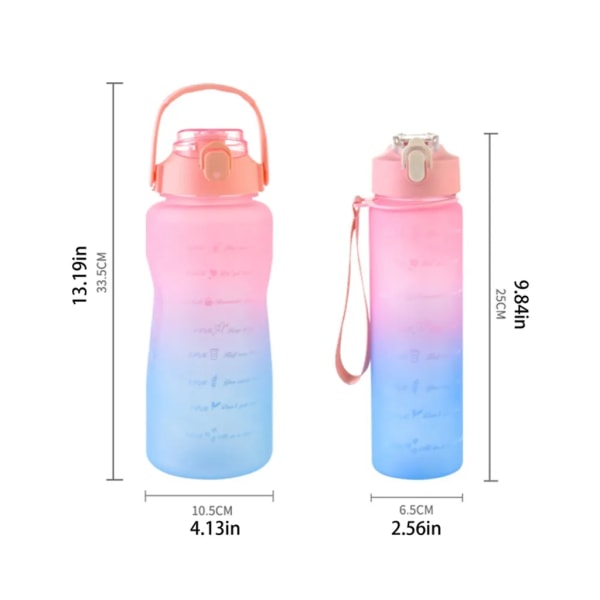 2 stycken dricksvattenflaska sportflaska vattenflaska dryckesflaska med sugrör dricksflaska tidsskala gradient 900ml+2000ml lila