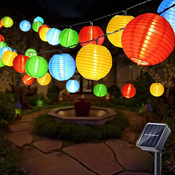 Solcellslingor, 6,5 m 30 LED flerfärgade utomhus solcellslyktor Ip65 vattentät 8 lägen slingor lykta för trädgård uteplats gård bröllopsfest