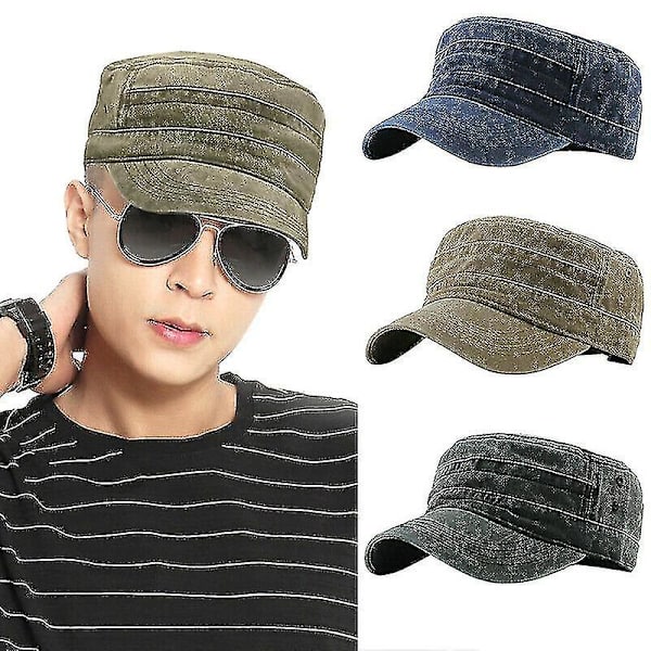 Militær Hat Cap Army Cadet Mænd Kvinder Casual Baseball Størrelse Justerbar Rem（Sort）