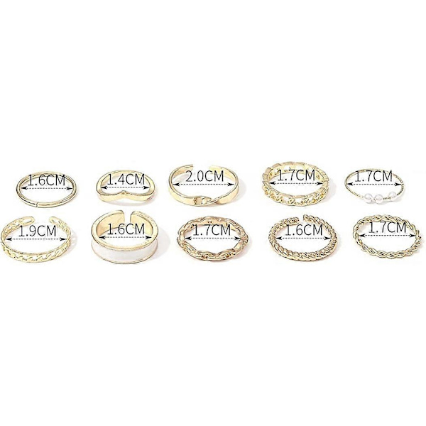 Knuckle Ring Set i Guld, Stapelbara Fingerringar, Pärla, Midi Storlek, Knuckle Ring Set för Kvinnor och Flickor, 10 Stycken