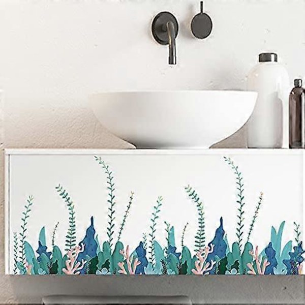 Under The Sea Gräs Små Väggdekaler, Havstång Korall Skala och Klistra Väggdekaler för Barnkammare Flickrum Vardagsrum Hörnvägg Dekor, Oc