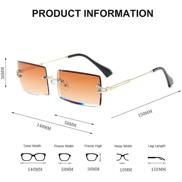 Kantløse Rektangulære Solbriller til Kvinder og Mænd Ultralette Metalramme（Te Gradient Grå）