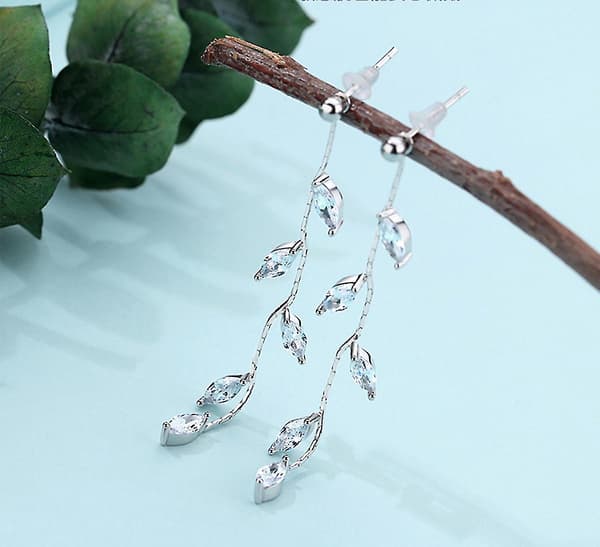 Lange Dangle Øreringe Kæde Til Kvinder Blad Øreringe Elegant Drop Øreringe Blade Threader