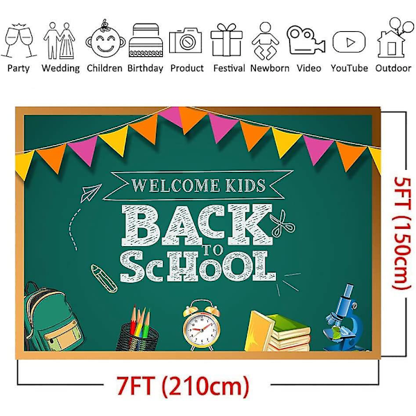 7x5ft Back To School Tema Bakgrunder för Fotografering Pennor Böcker Tavla Skolväska Fotobakgrund Krita Välkommen Tema Fest Dekoration Ki