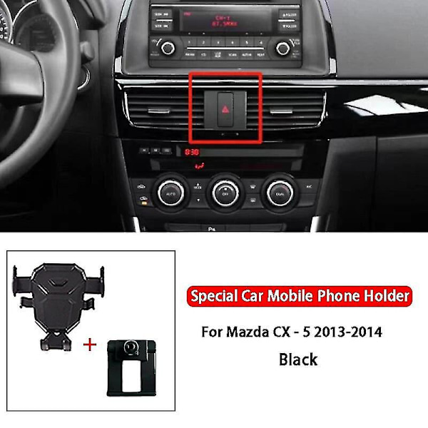 Eksklusiv bil mobiltelefonholder for Mazda Cx-4 Cx-5 Cx-8 2013-2022 luftventilfeste (svart-02)