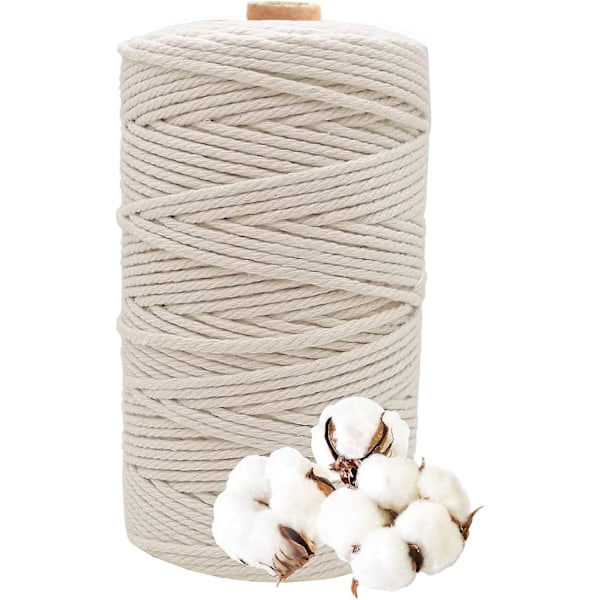 Naturlig bomuldsgarn, Macrame bomuldsgarn håndværk, DIY håndværkssnor, Macrame garn, 3mm x 200m Macrame garn til vægophæng, hængende plante, DIY dekoration