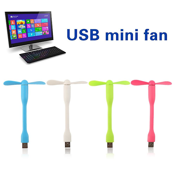 Kreativ USB-vifte fleksibel bærbar minivifte og USB LED-lyspære for Power Bank & Notebook & Datamaskin sommergadget (blå lampe)